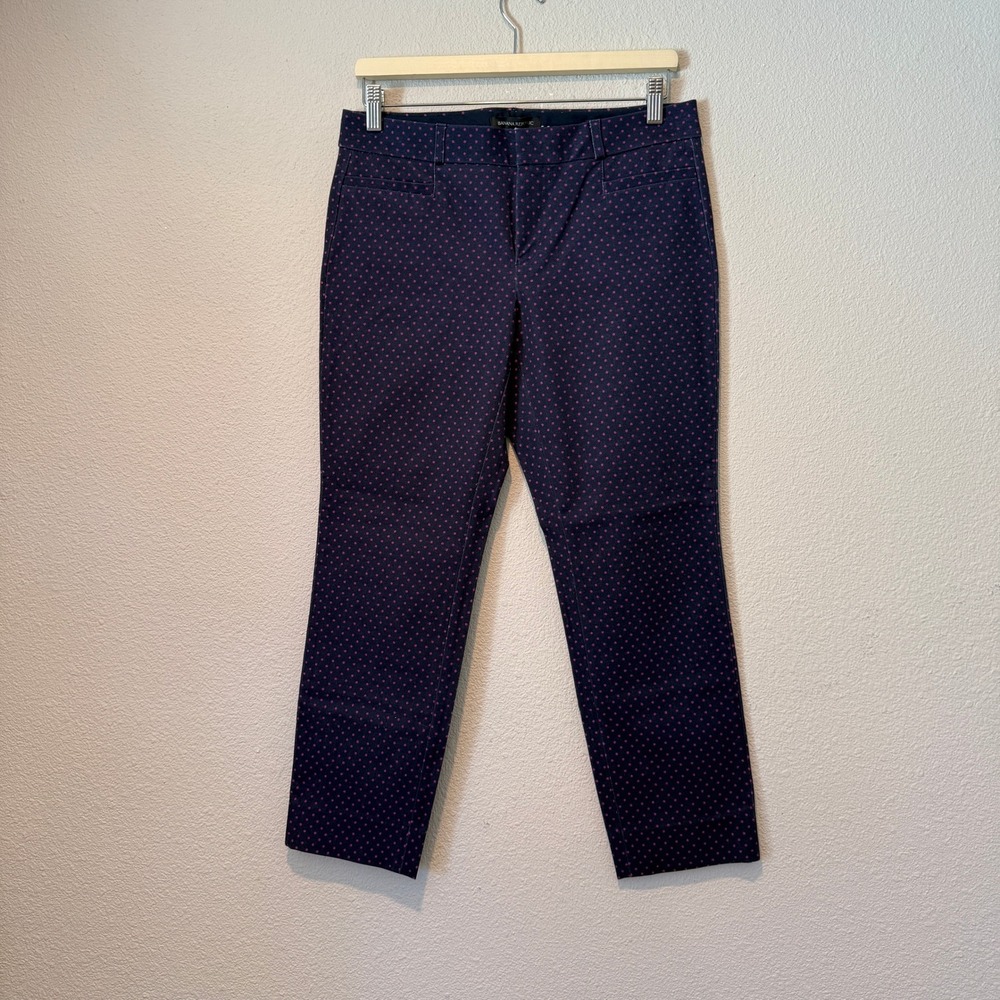 Banana Republic Sloan Fit Navy Pink Polka Dot Slim Ankle Pants Womens 6 Petite